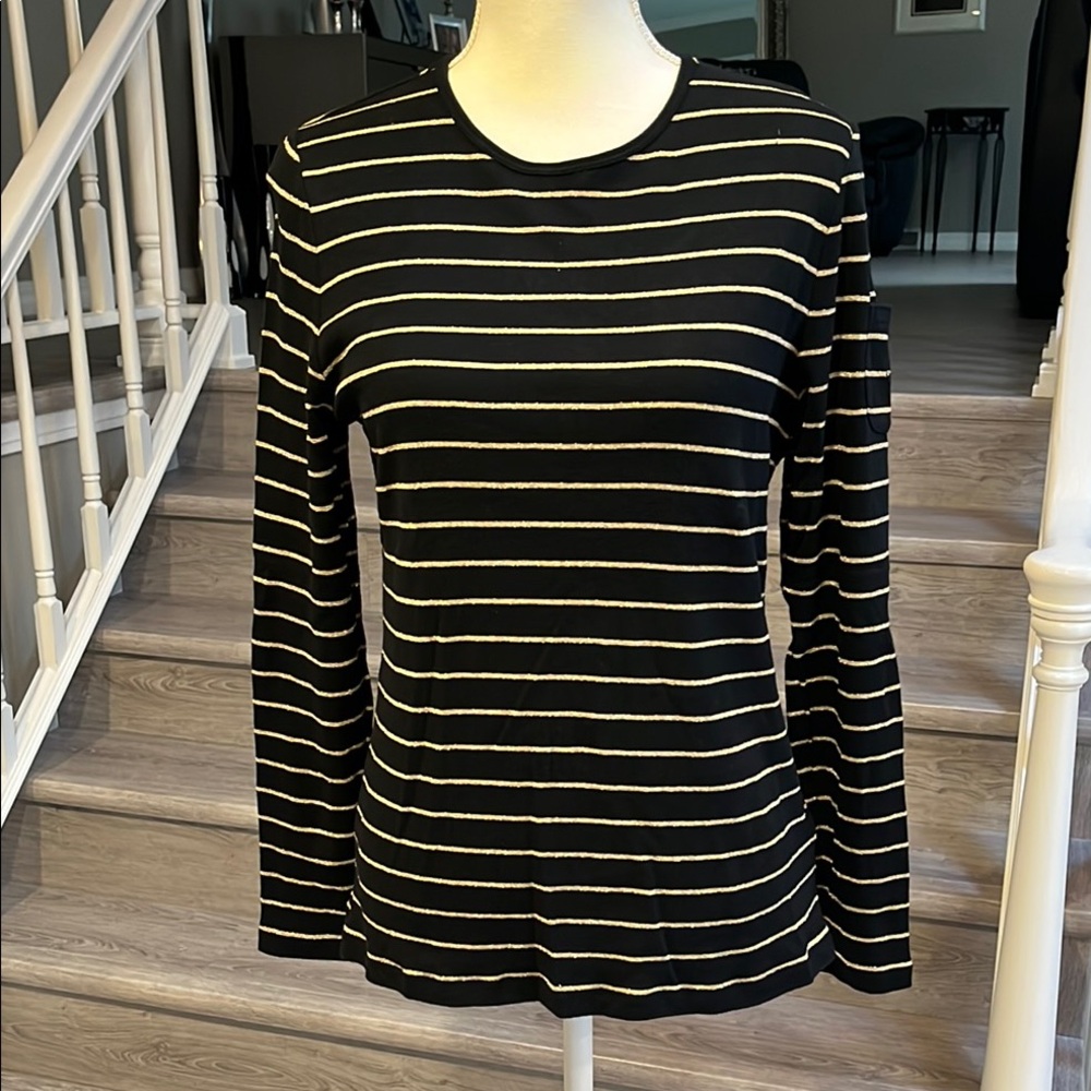 Lauren Ralph Lauren Black and Gold Fitted Long Sleeve Tee